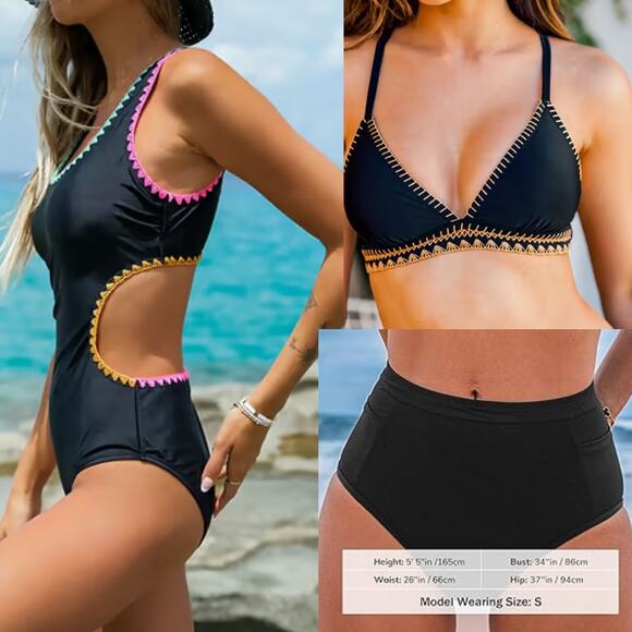 NWT Cupshe Swimsuit Two Piece Bikini & Cut Out One Piece Swim Beach Bundle Sz S - Picture 1 of 6